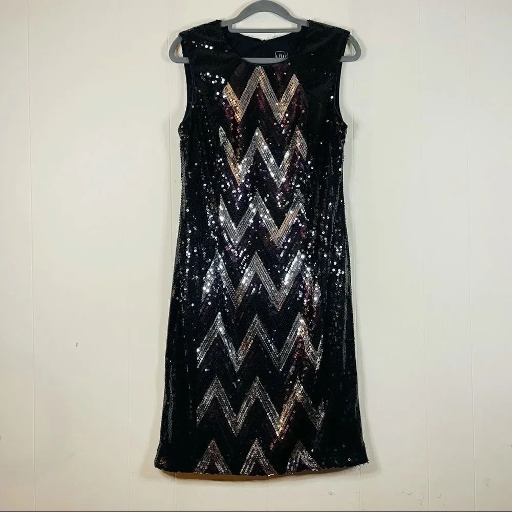 Vintage Night Way Sequins Chevron Midi Dress
